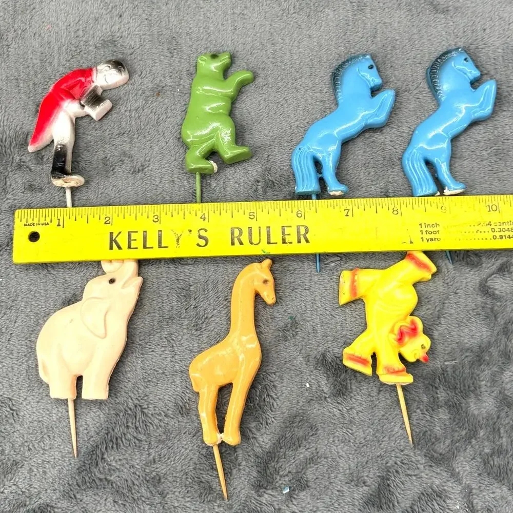 Vintage Plaster Circus Animal Cake Picks Toppers Lot 7 Horse Bear Elephant 1940s